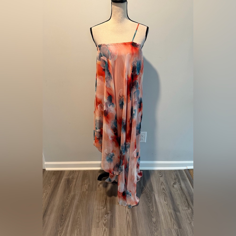 Anthropologie Let me Be Blurred Floral Asymmetrical Chiffon Dress size Small